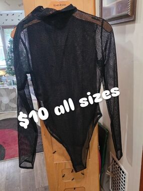Black Sheer Mesh Long-Sleeve Bodysuit